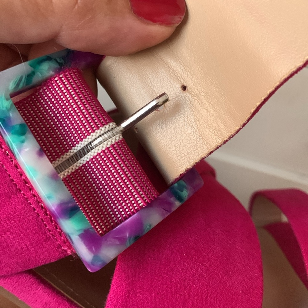 Charles David Pink Suede Crisscross Block Heel Sandals - Picture 5 of 5